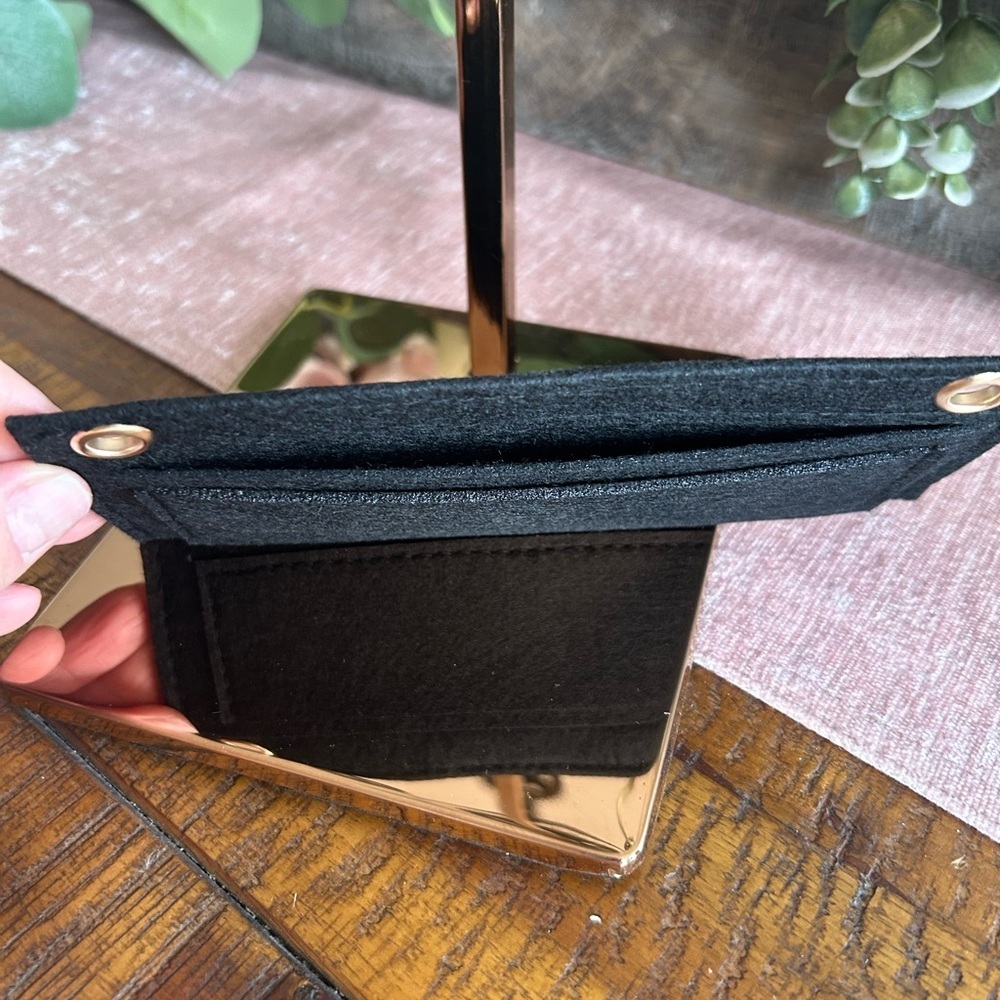 Gray Felt Wallet Insert with Gold Accents and Pocket Organizer - Picture 2 of 9